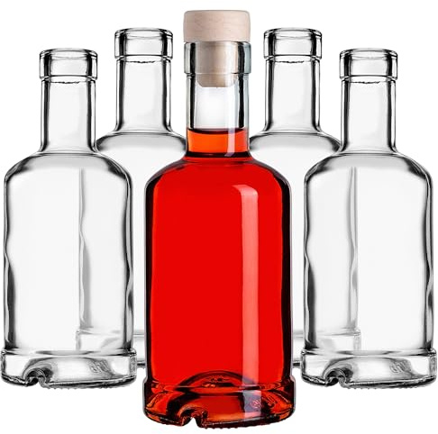 KADAX 5er Set Glasflaschen 250ml mit Korken – Leere kleine Flaschen zum Befüllen für Likör, Schnaps & Geschenke, ideal zum Verschenken, Refillable Glass Bottles