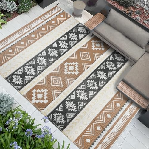 Famibay Tapis Exterieur Resistant Pluie Réversible Tapis Exterieur 180x270cm Résistant Aux UV Plastique Café Brun Tapis pour Terrasse Camping Jardin Balcon