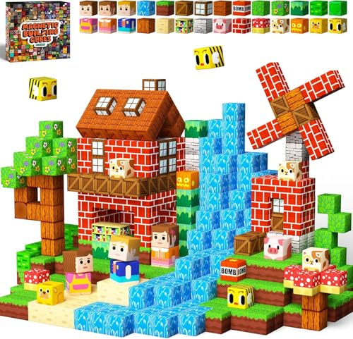 Tiusixsy Magnetische Bausteine, 100 Stück Wald Magnetic Building Blocks, Kreative Magnetsteine Würfel Spiel Spielzeug, Montessori Magnetblöcke Spielzeug für Kinder ab 3 4 5 6 7 8 9+ Jahre