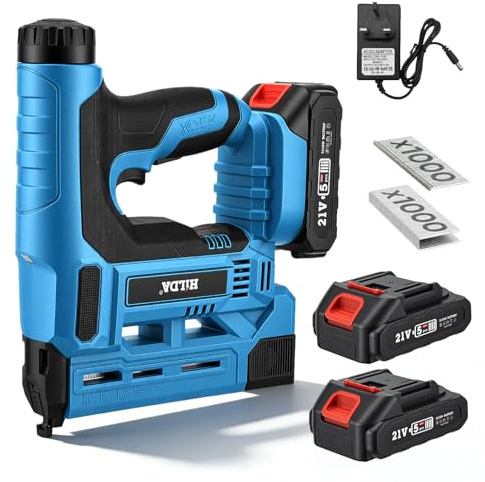 Cordless Brad Nailer, Cordless Nail Guns 21V, 2 in 1 Brushless Nail Gun/Staple Gun with 1000 Nails and 1000 Staples Battery Powered for Home Improvement DIY Woodworking