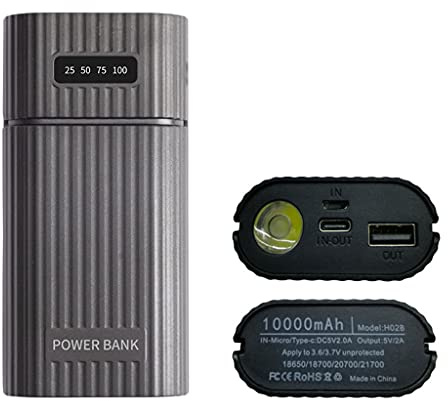 FGDTREE für Gehäuse mit LED-Taschenlampe 5V 2x 18650 21700 für Koffer Akku Aufbewahrungsbox ohne Batterie
