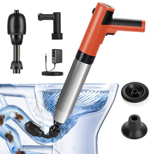 Déboucheur WC Électrique Puissant avec Tête Rotative 360°, Déboucheur WC Professionnel avec 3 Têtes Remplaçables, Pompe Deboucheur WC pour Déboucher Toilettes Baignoires Lavabos Éviers et Canalisatio
