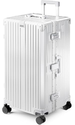 ALPHA CAMP Koffer Größe XL Reisekoffer Leicht Hartschalenkoffer Polycarbonat 92L Luggage Suitcase mit Rollen TSA Schloss & Aluminium Rahmen Handgepäck 40 * 36 * 77cm Silber