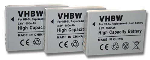vhbw 3x batteria compatibile con Canon Digital Ixus 850 IS, 800 IS, 870 IS, 860is fotocamera (650mAh, 3,6V, Li-Ion)
