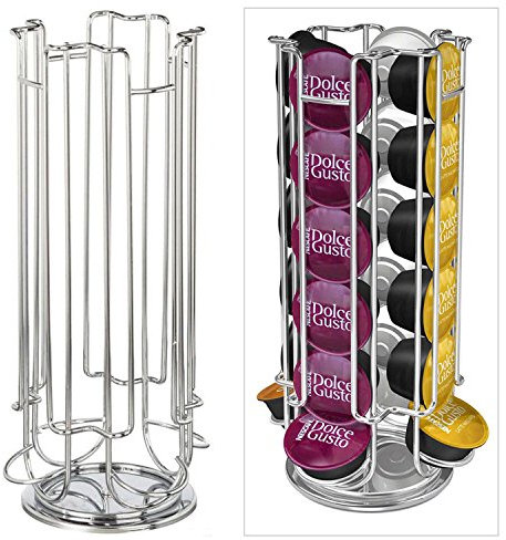 Taylor & Brown Revolving Rotating 24 Capsule Coffee Pod Holder Stainless Steel Tower Stand Rack Dispenser for Dolce Gusto Non Slip Felt Base