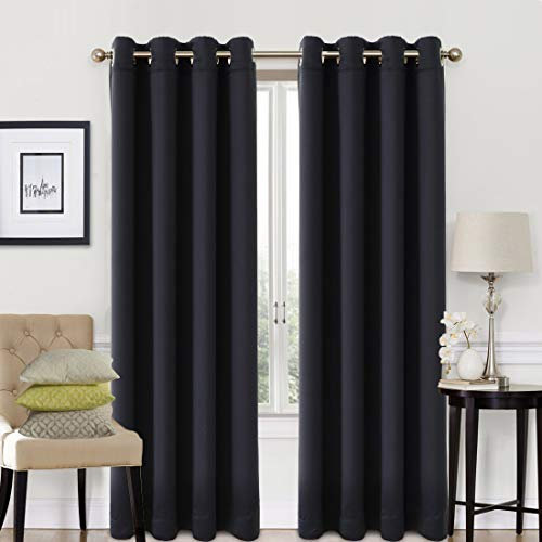 EASELAND Black Blackout Curtains 46x90 Inch, Thermal Insulated Room Darkening Eyelet Blackout Curtains for Bedroom Living Room Kitchen Nursery, 2 Panels