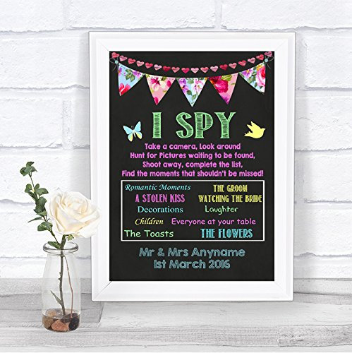 Bright Chalkboard Style I Spy Table Cameras Personalised Wedding Sign Print