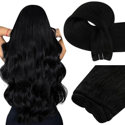 Easyouth Haartressen Echthaar Zum Einnähen Schwarz Extensions Tressen Echthaar Schwarz Double Weft Extensions Echthaar Tressen Remy Menschenhaar für Frauen 50 cm 100g #1