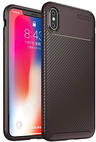 FinestBazaar For iPhone X/Xs Carbon Fibre Silicone Case - Shockproof Slim Protective Phone Case, Easy Grip Thin TPU Bumper, For Apple iPhone X Cover/For iPhone Xs Cover - Brown