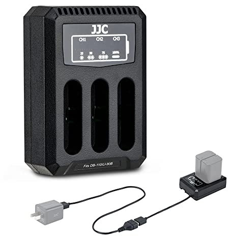 JJC USB Triple Battery Charger for Ricoh GRIII, GR III HDF, GRIIIx, GR IIIx HDF, Olympus TG-7 TG-6 TG-5 TG-4 TG-3 TG-2 TG-1, Stylus X-Z2 iHS, SP-100 Cameras for Ricoh DB-110, Olympus LI-90B Battery
