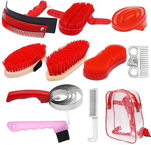 MUALROUS Pferdepflege-Kits 10-TLG Pferdereinigungs Set Pferdebürsten-Set Brush Putzzeug für Pferde Set, Pflege Kit Equestrain Pinsel Curry Kamm Pferd Reinigungswerkzeug Set