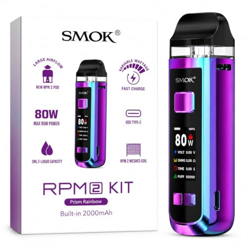 SMOK RPM 2 Pod Kit 80W [Prism Rainbow] | Rechargeable 2000mAh Built-In Battery Vape Device with 1.14-Inch TFT Display, Type-C Fast Charging, No Nicotine No Liquid