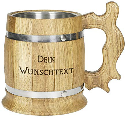 Personalisierter Holz Bierkrug mit Gravur 0,5l und Edelstahleinsatz Holzkrug mit Namen | Geschenk für Männer und Frauen