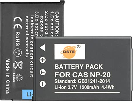 (2-Pack) NP-20 DSTE Ersatz Batterie Akku Kompatibel für Casio Exilim EX-S100WE EX-S1PM EX-S2 EX-S20 EX-S20U EX-S3 EX-S500 Exilim Zoom EX-Z70 EX-Z77 EX-Z70BK Camera as Casio NP-20DBA