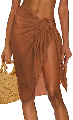 Badeanzug Coverups für Frauen Sarong Strand Bikini Wrap Sheer Kurzer Rock Chiffon Schal für Bademode, Braun, XX-Large
