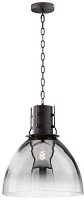 Fischer & Honsel | Pendelleuchte, Londo | sandschwarz matt| Glas| rauchfarben zu klar| D: 42,00 cm | Ausladung Decke: 155,00 cm| 1x E27 max. 40 Watt | 60603