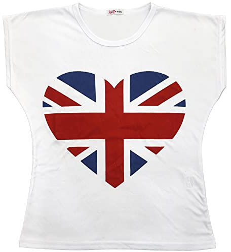 A2Z 4 Kids Girls T Shirts England Football World Cup Heart T-Shirt Soft Feel Tank - T Shirt 552 White 11-12