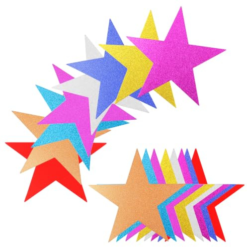 80 stycken glitterstjärnor utskärningar papper stjärna konfetti utskärningar för anslagstavla klassrum vägg fest dekoration tillbehör, 15 cm längd, 8 färger