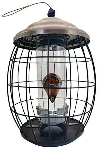 Dehner Natura Premium Wildvogel Futterspender Positano, Futterstation für kleine Wildvögel, Futterstelle wetterfest / hängend, inkl. 4 Sitzstangen, ca. Ø 21.5, Höhe 35.5 cm, Metall, grau