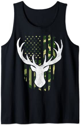 Herren Lustige amerikanische Flagge, Weißschwanz-Elch, Jagdbekleidung, Herren Tank Top