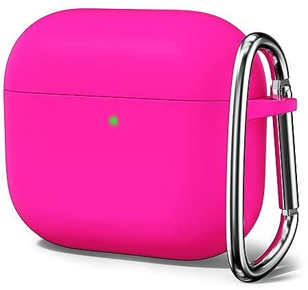 Oakxco für Airpods 3 Hülle Silikon Bunt Matt Glatt Dünn Weich Gummi Airpods 3 Generation Case, Mädchen Einfarbig Hart Plastik Slim TPU Aesthetic Silikonhülle mit Karabiner, Neon Pink