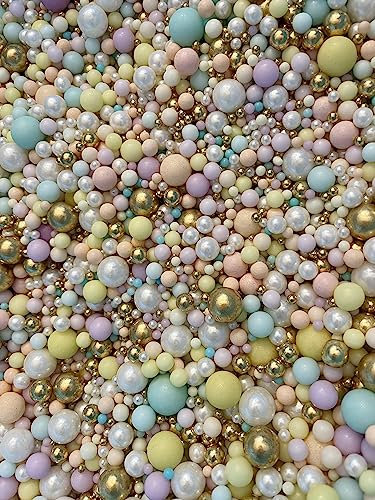 Metallic/Shimmer Balls Edible Cupcake Cake Topper Sprinkles (35g Pouch) (Pastel & Gold)