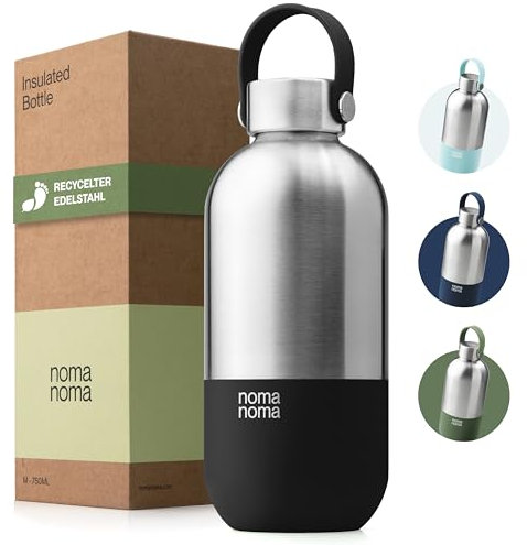 noma noma Trinkflasche Edelstahl Kohlensäure geeignet - Thermosflasche 1l, 750ml, 500ml - auslaufsicher, BPA-frei & klimaneutral (1l Coffee Black)