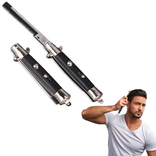 Foldable Switchblade Comb Switch Blades Comb Spring Hopper Brush Comb Knife Portable Hair Comb,Comb Switchblade for Mens Beard, Scalp Hair or Moustache Styling Accessories#indivual