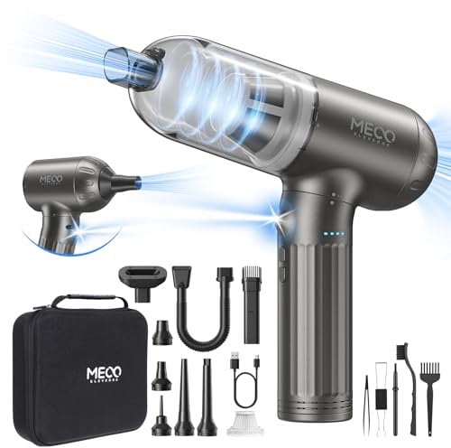 MECO ELEVERDE 4 en 1 Aspirateur Voiture Puissant sans Fil, 18KPA Mini Aspirateur à Main Souffleur Air Comprimé avec Moteur sans Balai et Lumières LED pour Voiture, Maison, PC Bureau, Gris