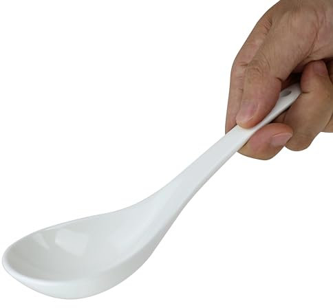 EIKS Large Ceramic Soup Ladles Spoon, 10 inch Long and Bright White, Working for Serving Cooking Stirring Scooping in Home Kitchen Restaurant Cookware