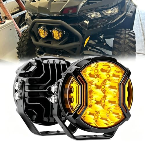Chelhead Runder LED Offroad Scheinwerfer Side Shooter Nebelscheinwerfer 5 Zoll 172 W gelbes Tagfahrlicht LED-Fahrlampen 270° superbreite gelbe Zusatzlichtleiste mit DT-Stecker Kompatibel mit Wrangler