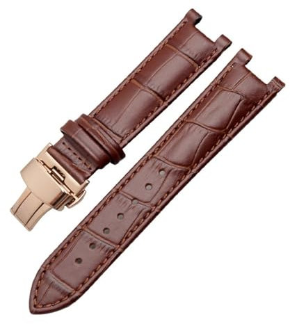 HTHRRFE Bracelet de montre cranté en cuir de vachette grain de crocodile compatible avec GC Guess Pasha bracelet étanche en cuir de vache 20 x 11 mm 22 x 13 mm for hommes(A-brown-c-rose gold,20-12mm)