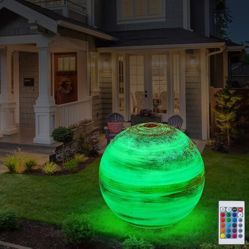 Eurotondisplay LED Gartenleuchte Außenlampe Kugellampe mit Stromkabel 3 M Leuchtkugel 60cm Farbwechsel Fernbedienung RGB Dimmbar Fassung E27 inkl Leuchtmittel IP55 (Mars-40)