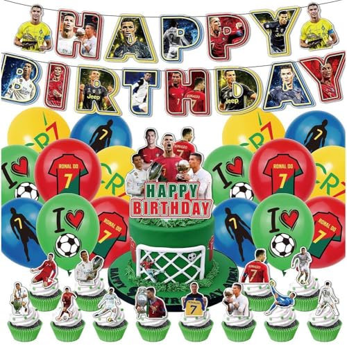 Football Star Party Balloons Decorations Set,30PCS Football Star Birthday Party Supplies,King Banner,Kids Animals Party Decorations Football Star Theme Cake Toppers for Baby Shower Birthday Party
