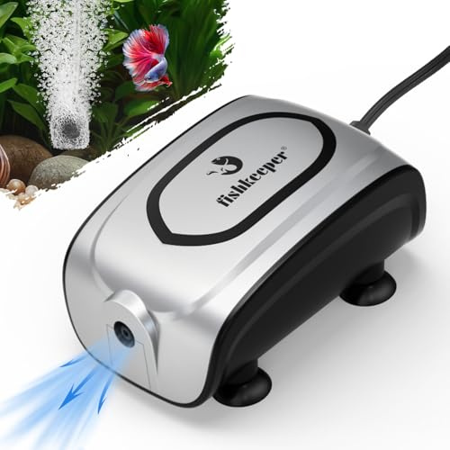 fishkeeper Leise Aquarium Luftpumpe, 3W 180 L/H Mini Aquarium Sauerstoffpumpe, Leistungsstarker Luftausströmer Komplettes Aquarium-Zubehör Set mit Luftstein für 1–200L Aquarien (Silber-Grau, Neu 2026)