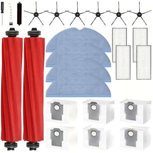 25 Stück Zubehör für Roborock S7 MaxV Ultra/S7 Pro Ultra Saugroboter | mit 2 Hauptbürsten, 6 Staubbeutel, 4 Filter, 4 Wischpads, 6 Seitenbürsten, 1 Wartungsbürste