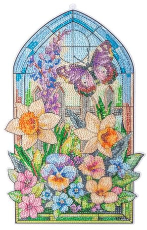 Ideen mit Herz Diamond-Painting-Fensterbild | Glaskunst-Optik | Dekoration & DIY | Material: PET (Frühlingsblumen)