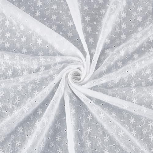 BENECREAT 91cm Blumen Baumwolle Spitze Stoff, 130cm Breite Blumen Bestickter Stoff, Weißer Baumwollstoff für DIY Kleider, Hochzeitsdekoration, Näharbeiten (Einfache kleine Blume)