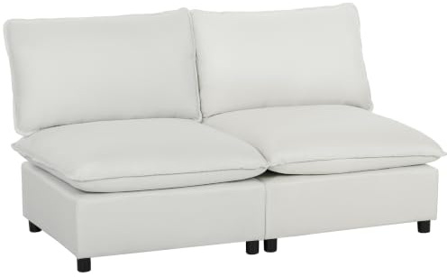HOMCOM Sessel Modularer Loungesessel Kunstleder Gepolstert 146 cm Grau | Breite Tiefe Sitzfläche, Modernes Relaxsessel, Kleine Räume, Wohnzimmer, Schlafzimmer