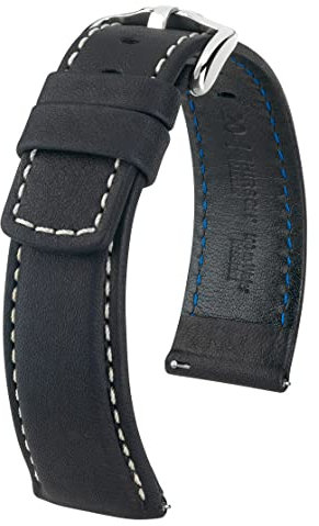 HIRSCH Herren Uhrenarmband Sattelleder Modell Mariner 22 mm Schwarz