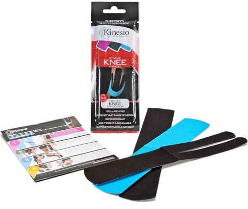 Kinesio Tape - Pre-Cut Knee Support - Optimized Athletic Tape Strips - 3 Single-Use Knee Strips
