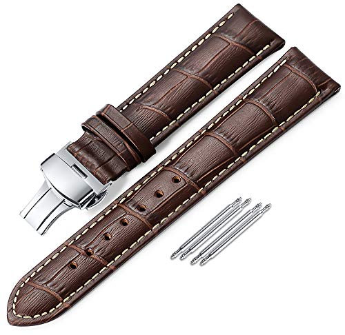 iStrap Uhrenarmbänder - Krokodilmuster Echtes Leder Männer Frauen - Bereitstellungsschnalle mit Druckknopf Armband - 18mm 19mm 20mm 21mm 22mm 24mm - Schwarz Braun