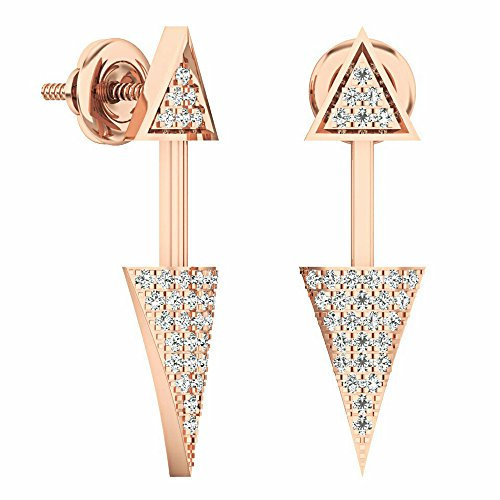 0.15 carati (Ctw) oro 14 K taglio rotondo bianco diamante da donna a forma di freccia orecchini e Oro rosa, cod. K3814-14KR