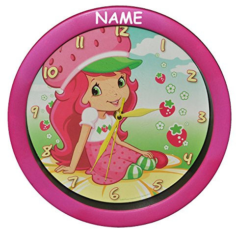 alles-meine.de GmbH Wanduhr - Emily Erdbeer - incl. Name - 29 cm groß/Uhr - für Kinderzimmer Kinderuhr - Analog Erdbeere Mädchen Frucht Puppe Blumen/Lernuhr - Erdbeeren
