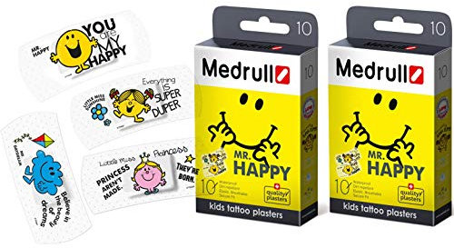 MEDRULL MR. HAPPY Kinderpflaster Sensitive, Bunte Tattoopflaster für Kinder, Wundpflaster Schmerzlos zu entfernendes Pflaster Set (2 box x10)