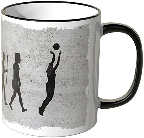 JUNIWORDS Tasse - Wähle Motiv & Farbe - Evolution Basketball - Schwarz