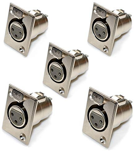 Oiyagai Lot de 5 Connecteurs XLR Femelle à 3 Broches, Montage sur Panneau, Finition Nickelée, Qualité Professionnelle pour Microphones, Haut-Parleurs et Équipements de Studio