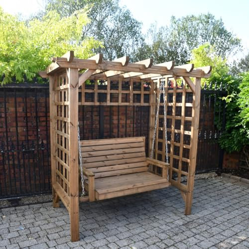 STAFFORDSHIRE GARDEN FURNITURE WOODEN GARDEN FURNITURE ARBOUR GARDEN SWING ARBOUR SEAT PAGODA TRELLIS SEAT AND ASSEMBLY
