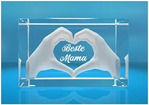 VIP-LASER 3D Glas Kristall mit Gravur I Herz aus zwei Händen I Text: Beste Mama! I Das tolle Geschenk zum Muttertag, Geburtstag Muttertagsgeschenk Muttertagsgeschenke