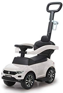 JAMARA 460463 - Rutscher VW T-ROC 3in1 - Kinderfahrzeug, Kippschutz, Kofferraum, Schub-und Haltestange mit Lenkfunktion, Rückenlehne, seitlichen Schutzbügel, ausziehbare Fußauflage, Sound, Hupe, Weiß